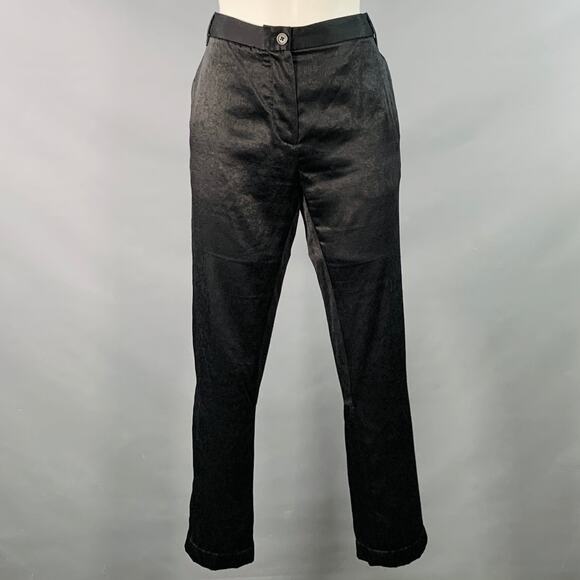 ANN DEMEULEMEESTER Size 8 Black Acetate Blend Flat Front Tapered Dress Pants - Picture 1 of 5